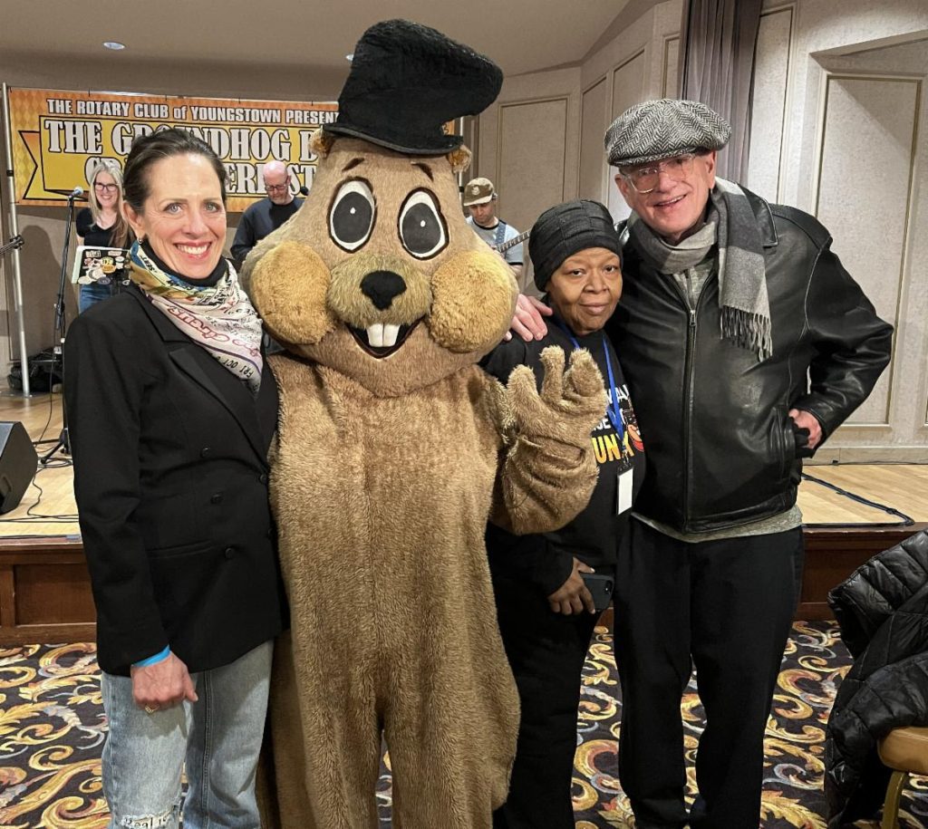 Groundhog mascot at the Youngstown Rotary Craft Beerfest with three others