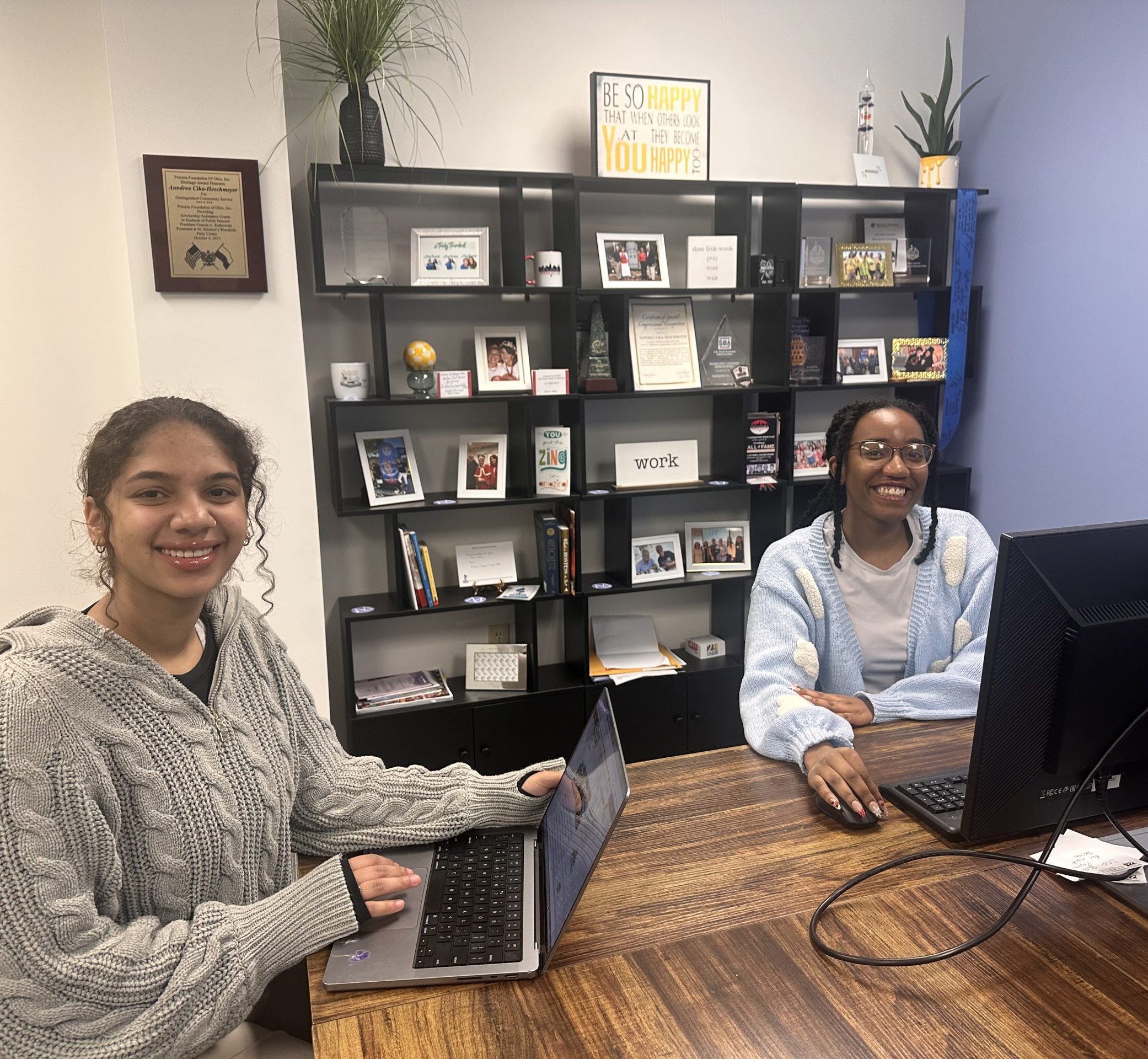 Allie Long and Kaila Anderson in the MARQUEE office